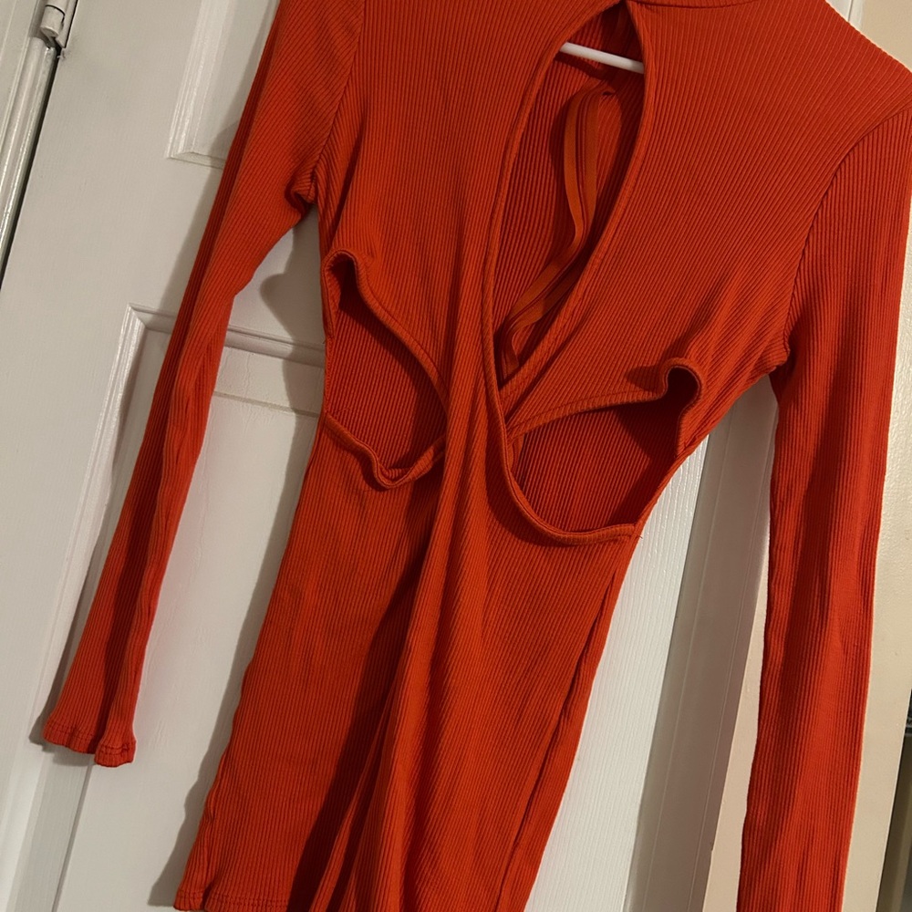 Orange Cut-Out Long Romper